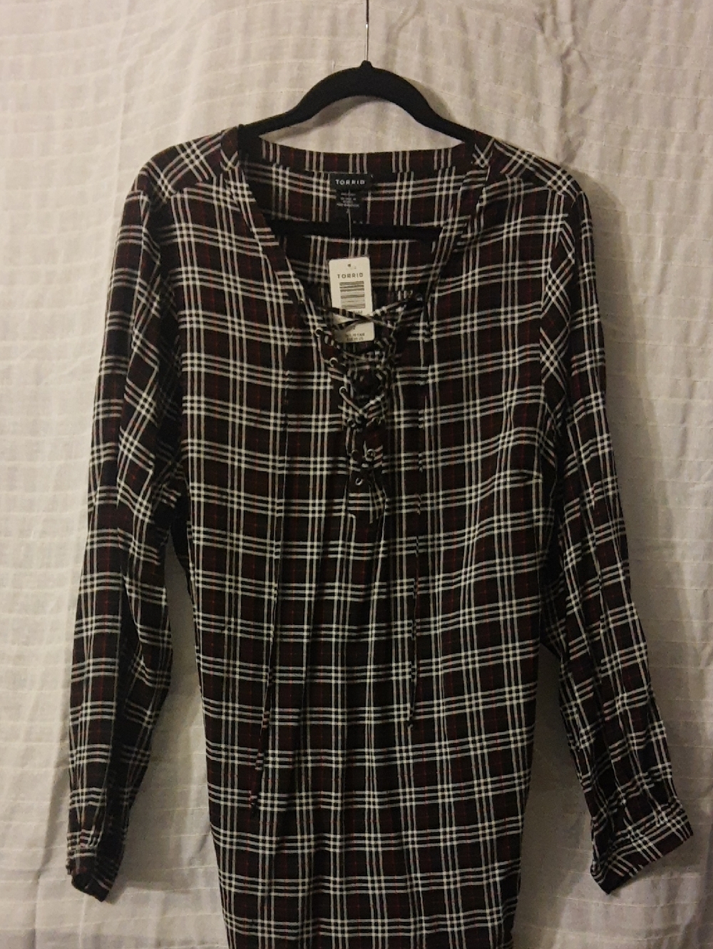 torrid Burgundy Plaid Lace-Up Tunic Top